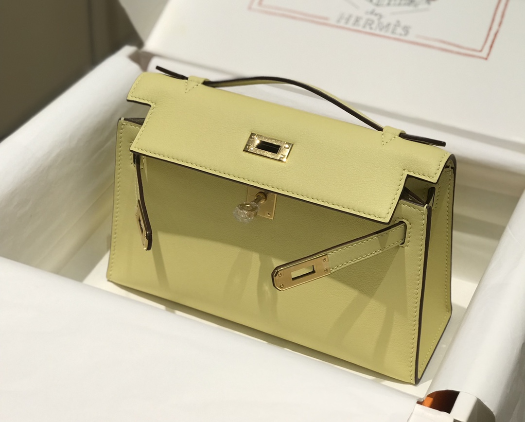 Hermes Mini Kelly Pochette 22cm Bag In Jaune Poussin Swift Leather